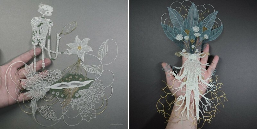 A girl cuts out intricate masterpieces from paper