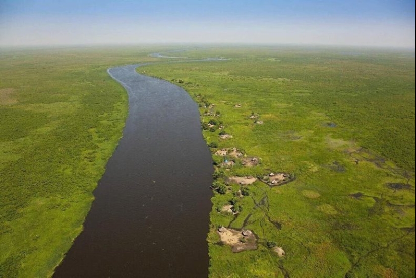 A picturesque village in a swamp in South Sudan