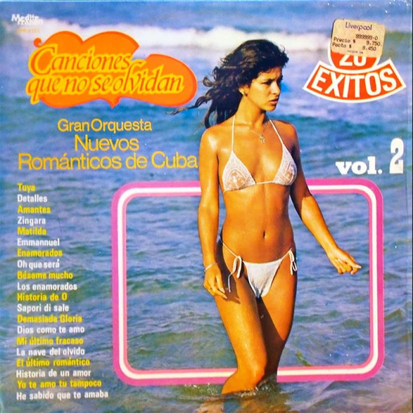 A sexy bikini with record covers 60-80 years