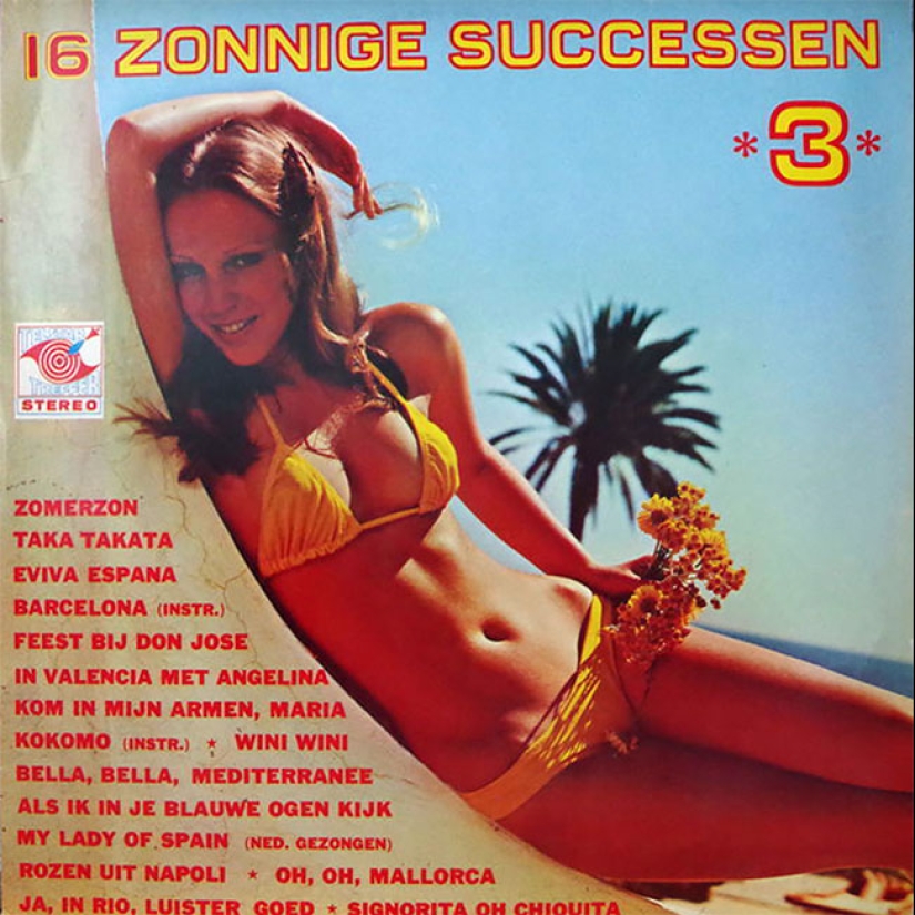 A sexy bikini with record covers 60-80 years