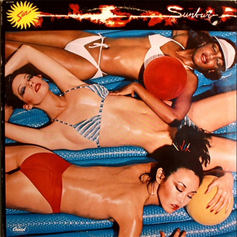 A sexy bikini with record covers 60-80 years