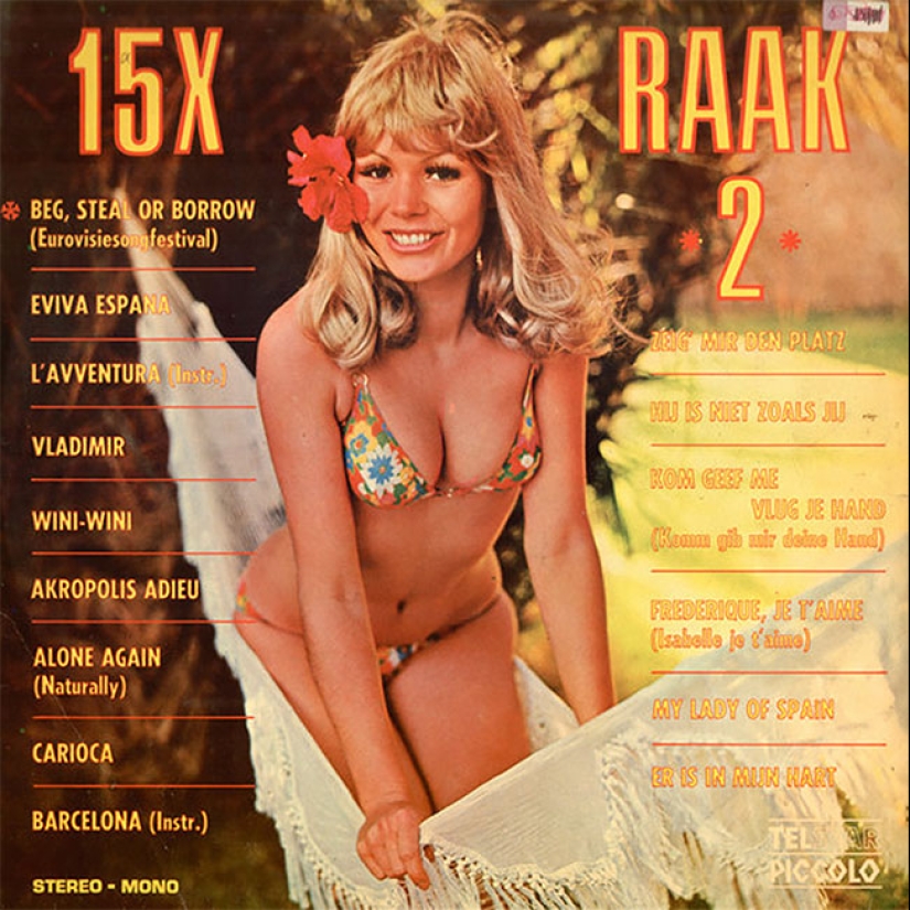 A sexy bikini with record covers 60-80 years