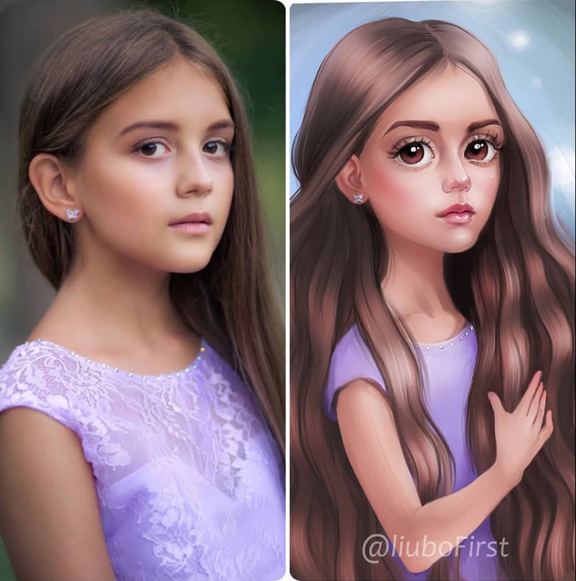 Adorable kids-cartoon characters on the drawings of Russian artist