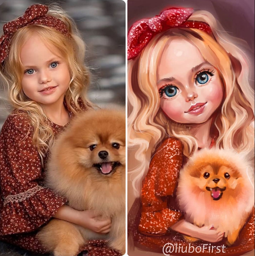 Adorable kids-cartoon characters on the drawings of Russian artist