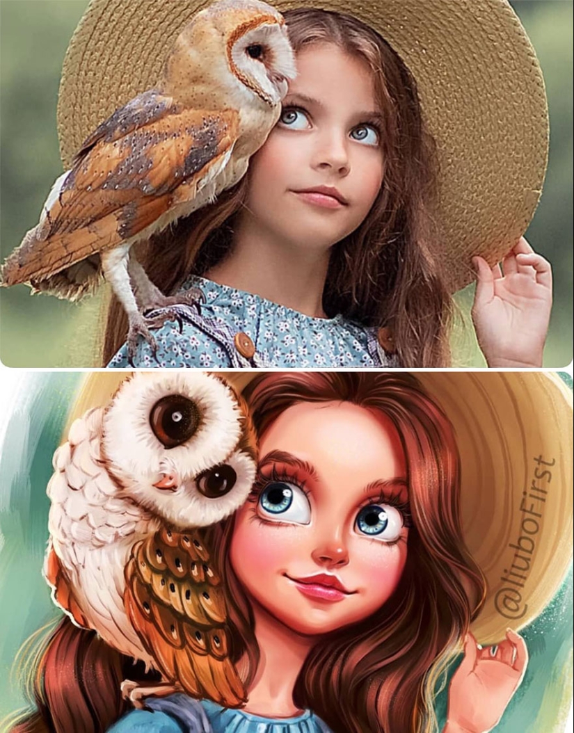 Adorable kids-cartoon characters on the drawings of Russian artist