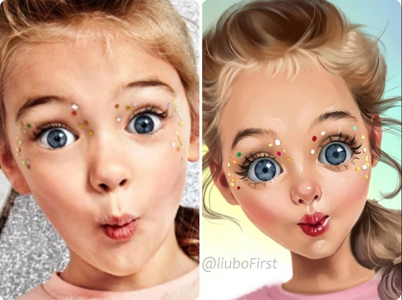 Adorable kids-cartoon characters on the drawings of Russian artist