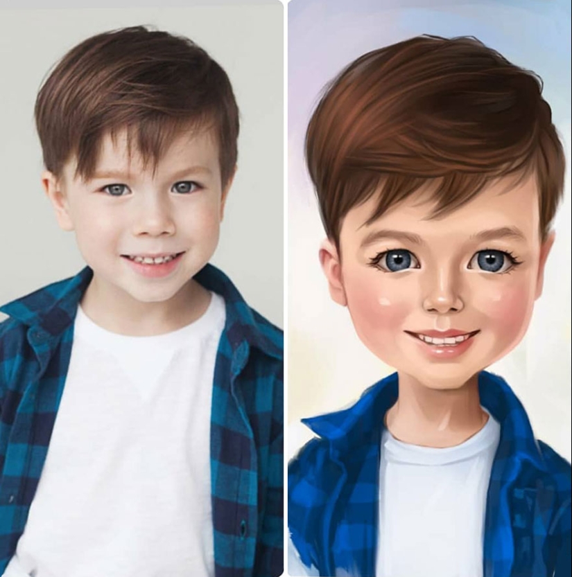 Adorables niños-personajes de dibujos animados de los dibujos de la artista ruso