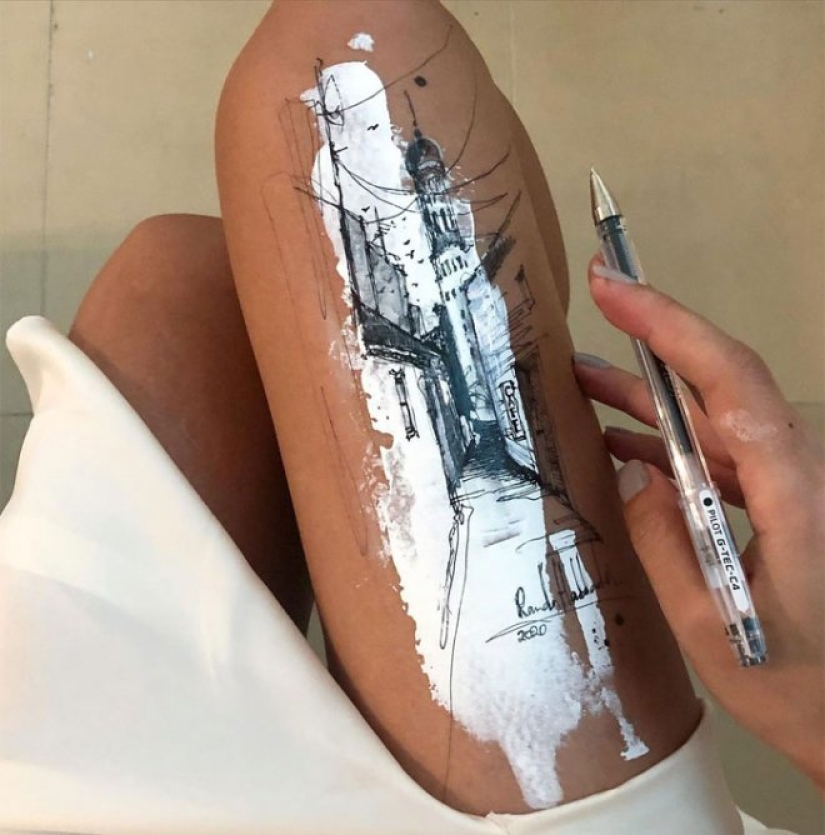 Arte corporal en las caderas de la artista jordana Randa Haddadin