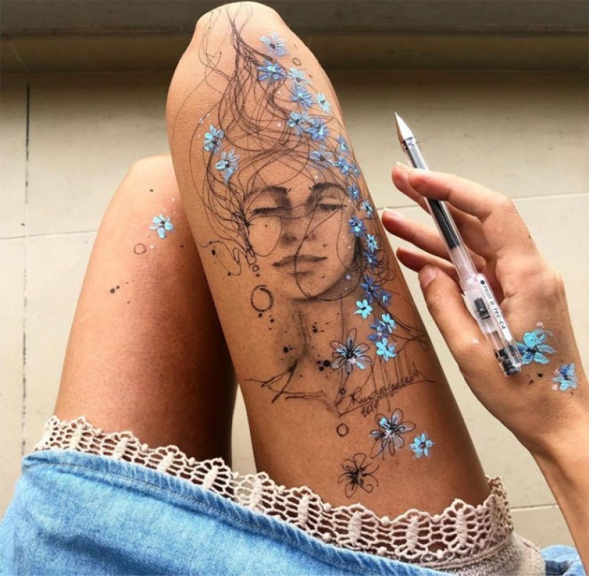 Arte corporal en las caderas de la artista jordana Randa Haddadin