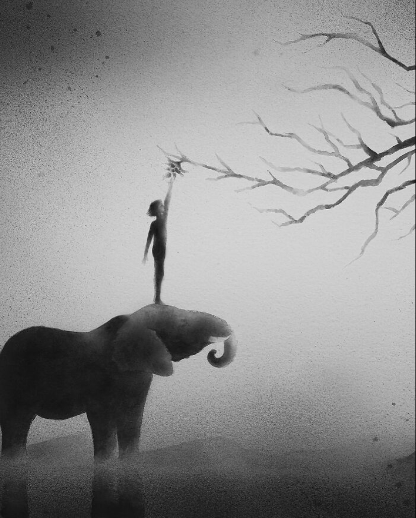 Artist Creates Black-And-White Paintings Reflecting The Bond Between Humans, Nature, And Animals