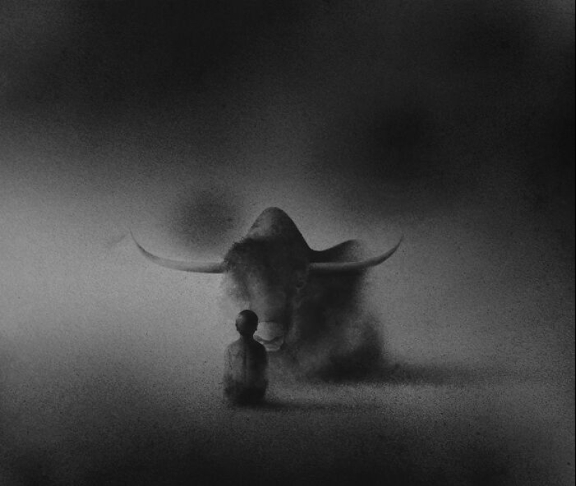 Artist Creates Black-And-White Paintings Reflecting The Bond Between Humans, Nature, And Animals