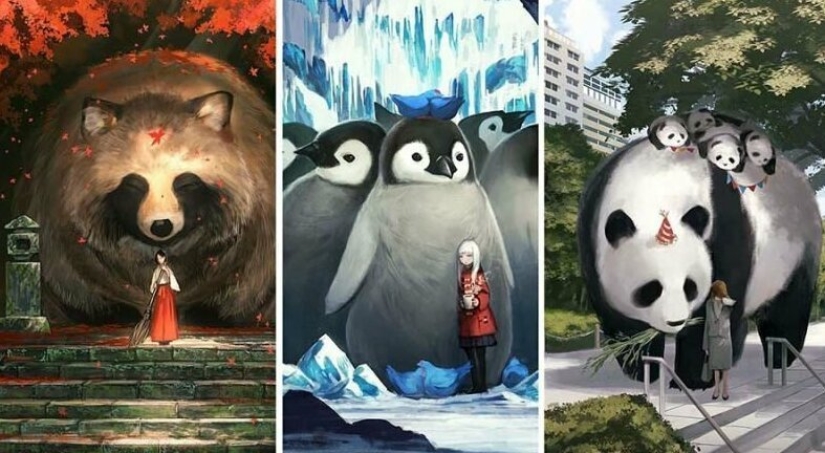 Artist from Japan has created a magical world filled with warmth, kindness and huge beasts