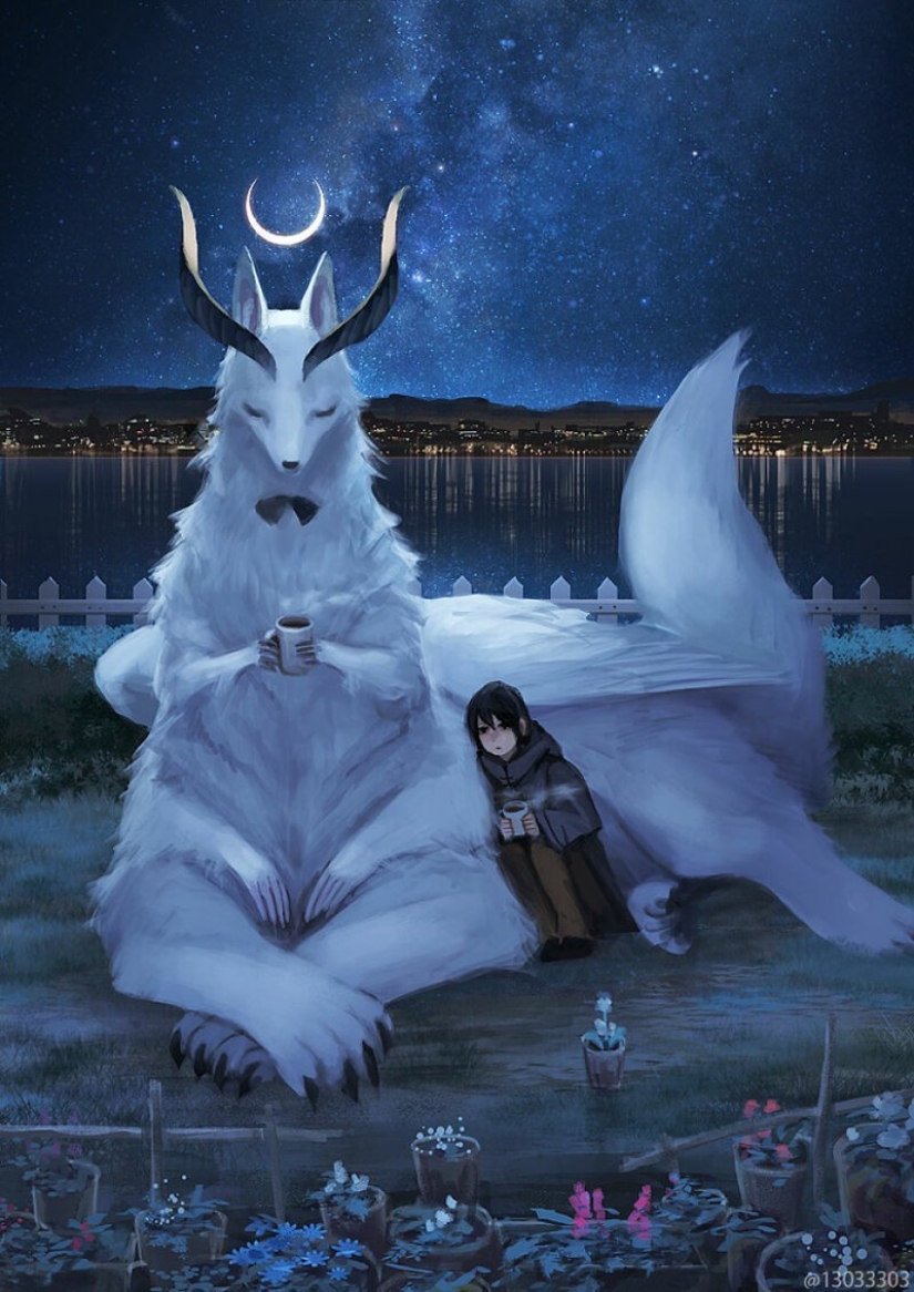 Artist from Japan has created a magical world filled with warmth, kindness and huge beasts