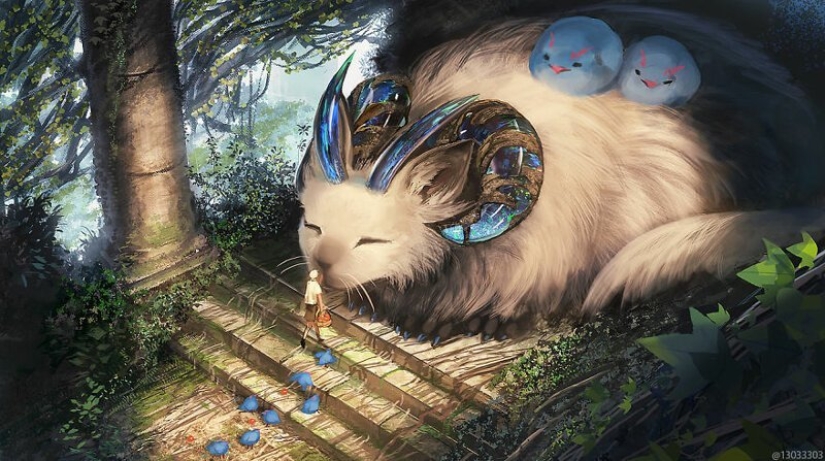 Artist from Japan has created a magical world filled with warmth, kindness and huge beasts