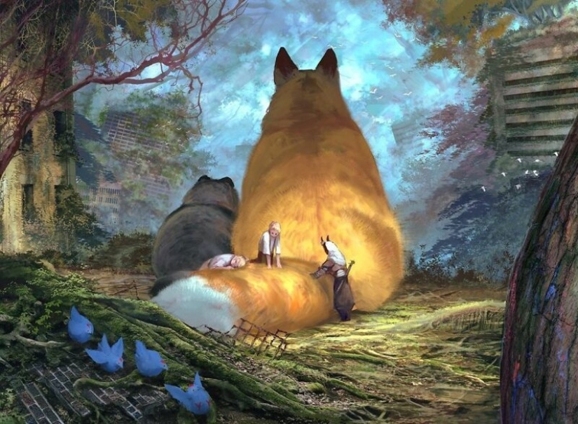 Artist from Japan has created a magical world filled with warmth, kindness and huge beasts