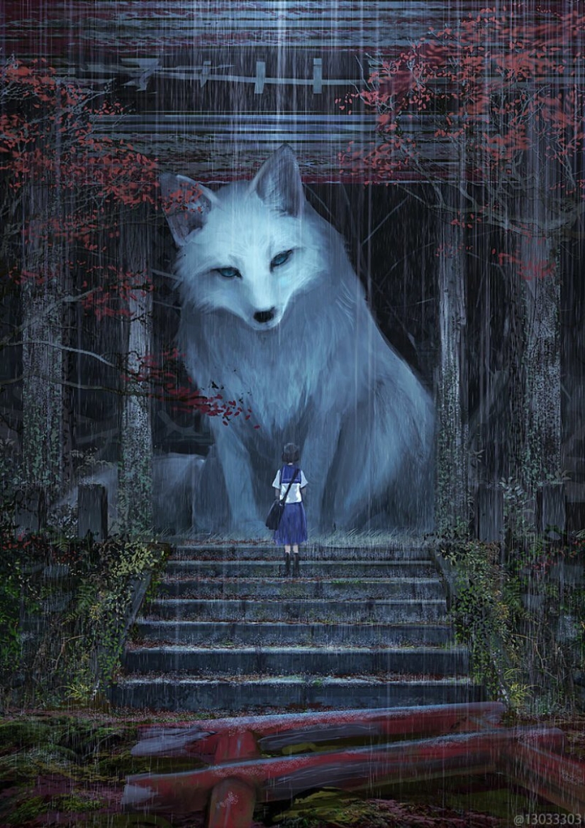 Artist from Japan has created a magical world filled with warmth, kindness and huge beasts