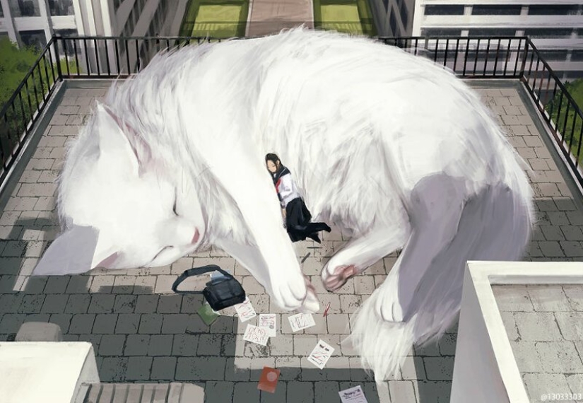 Artist from Japan has created a magical world filled with warmth, kindness and huge beasts