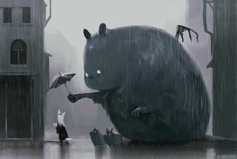 Artist from Japan has created a magical world filled with warmth, kindness and huge beasts