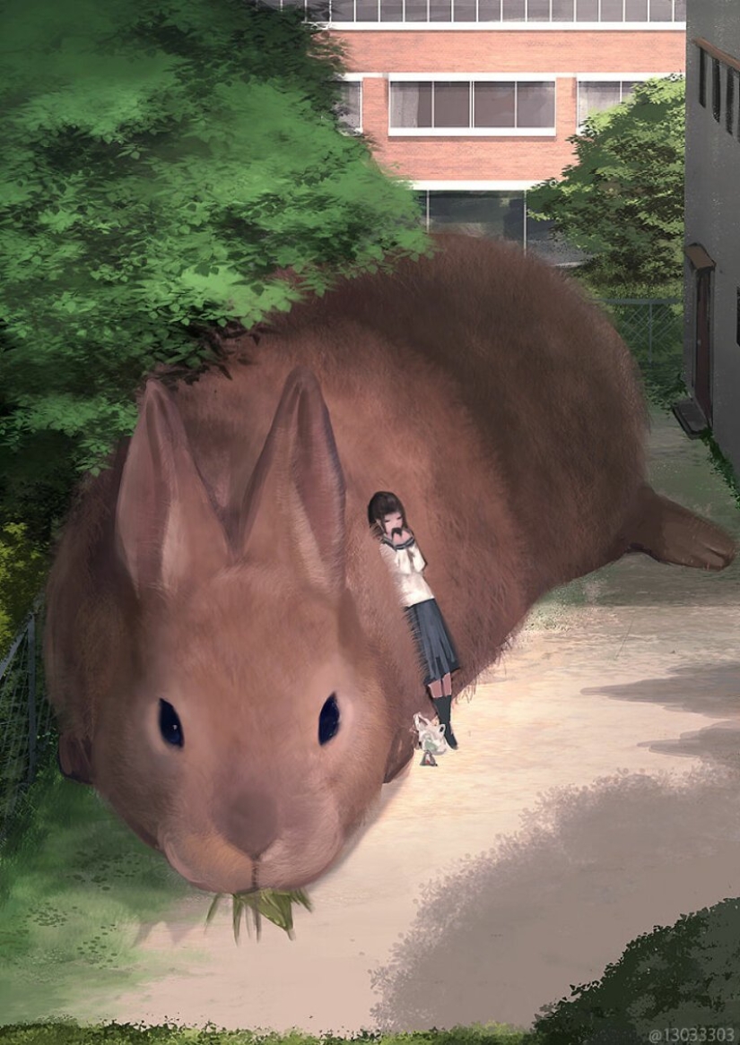 Artist from Japan has created a magical world filled with warmth, kindness and huge beasts