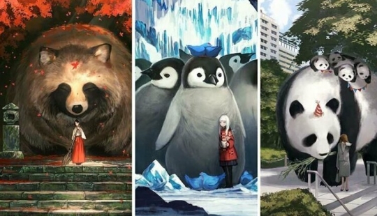 Artist from Japan has created a magical world filled with warmth, kindness and huge beasts