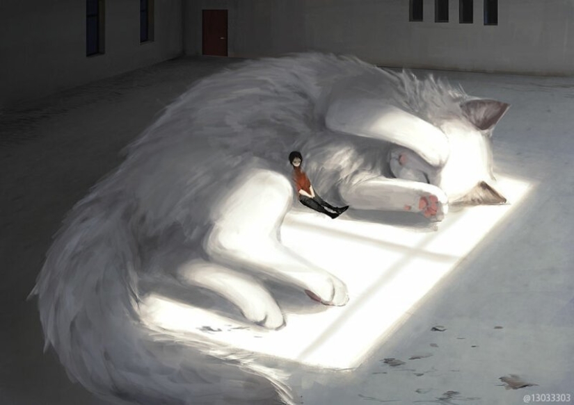 Artist from Japan has created a magical world filled with warmth, kindness and huge beasts