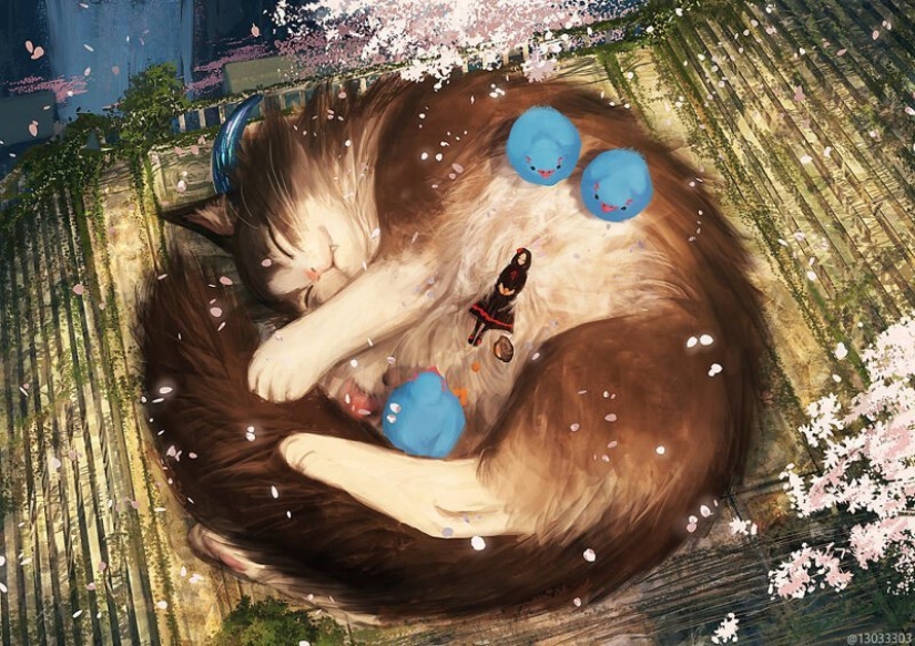 Artist from Japan has created a magical world filled with warmth, kindness and huge beasts