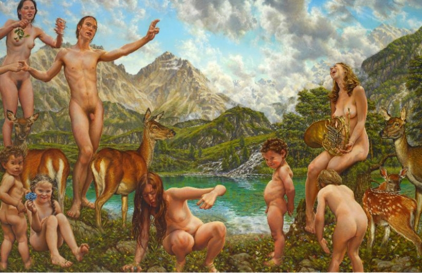 Artist Suzanne Martin and her nude people of Eden