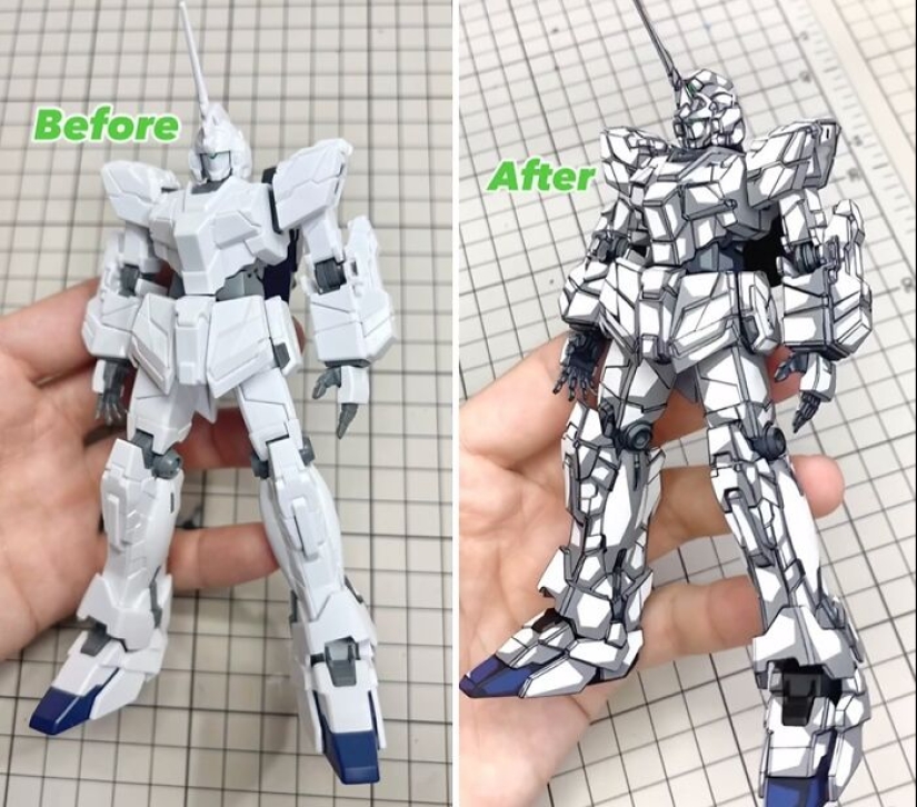 Artista pinta sobre figuras de acción de Gundam para que parezcan sacadas de un anime