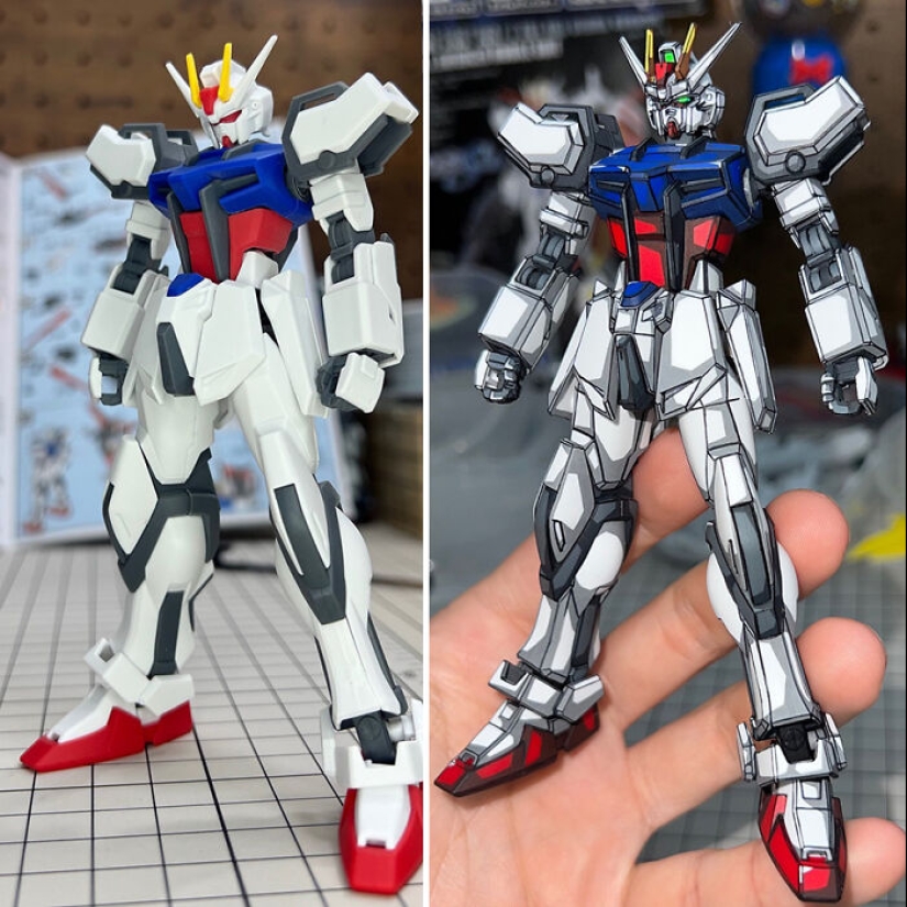 Artista pinta sobre figuras de acción de Gundam para que parezcan sacadas de un anime