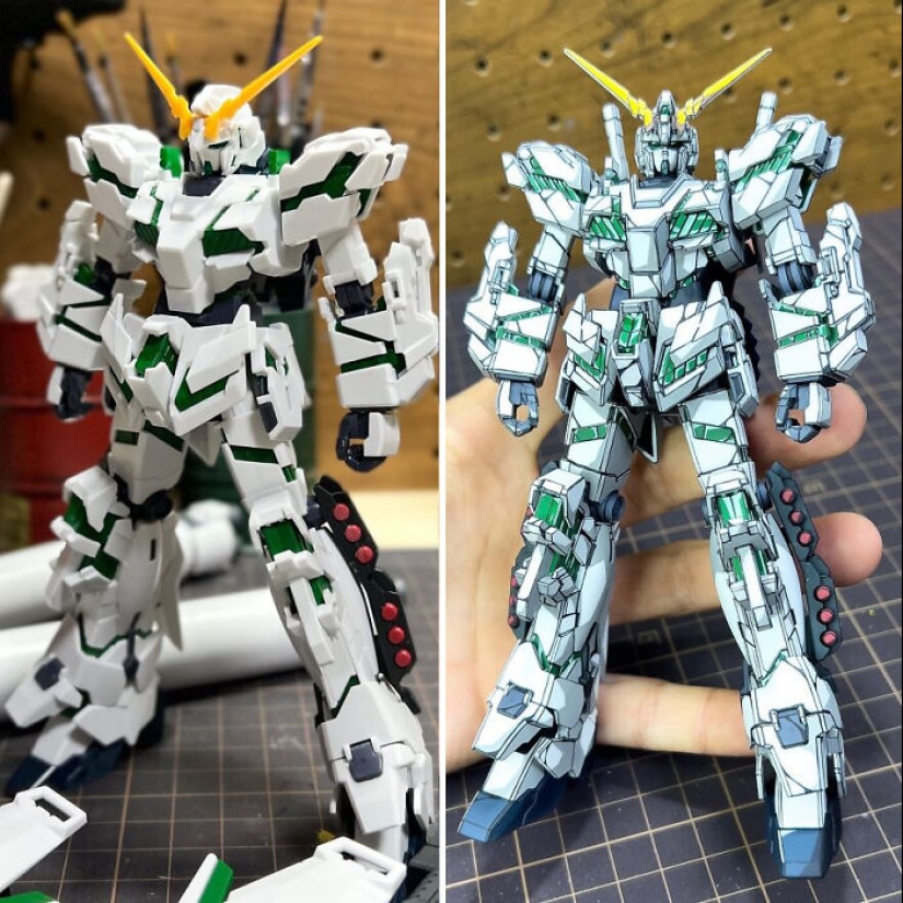 Artista pinta sobre figuras de acción de Gundam para que parezcan sacadas de un anime