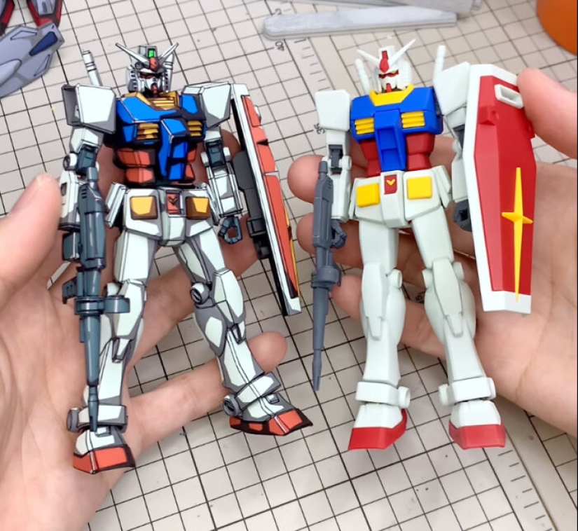 Artista pinta sobre figuras de acción de Gundam para que parezcan sacadas de un anime