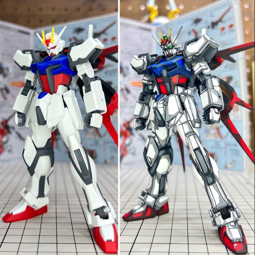 Artista pinta sobre figuras de acción de Gundam para que parezcan sacadas de un anime