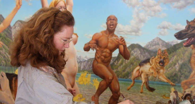 Artista Suzanne Martin y su gente desnuda de Eden