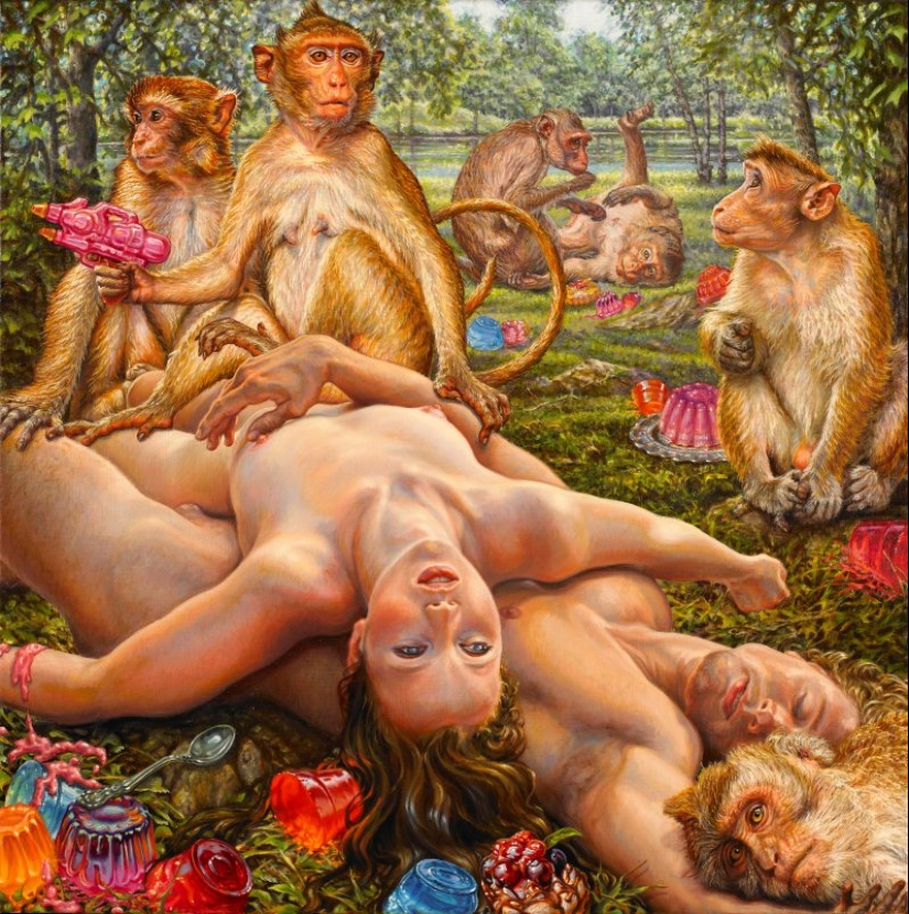 Artista Suzanne Martin y su gente desnuda de Eden