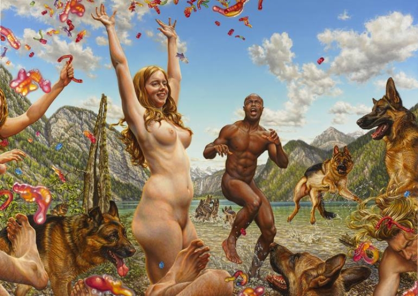 Artista Suzanne Martin y su gente desnuda de Eden