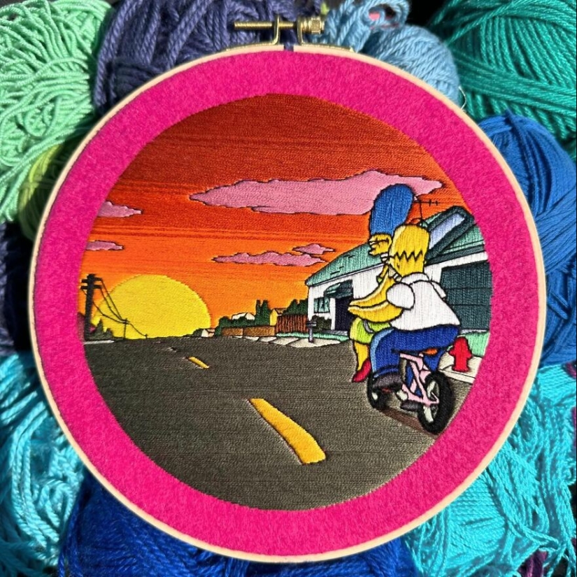 Artist’s 14 Embroidered Scenes From The Simpsons That Take 10 To 30 Hours Each To Make