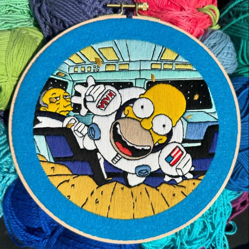 Artist’s 14 Embroidered Scenes From The Simpsons That Take 10 To 30 Hours Each To Make