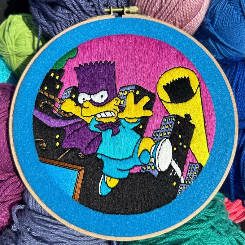 Artist’s 14 Embroidered Scenes From The Simpsons That Take 10 To 30 Hours Each To Make