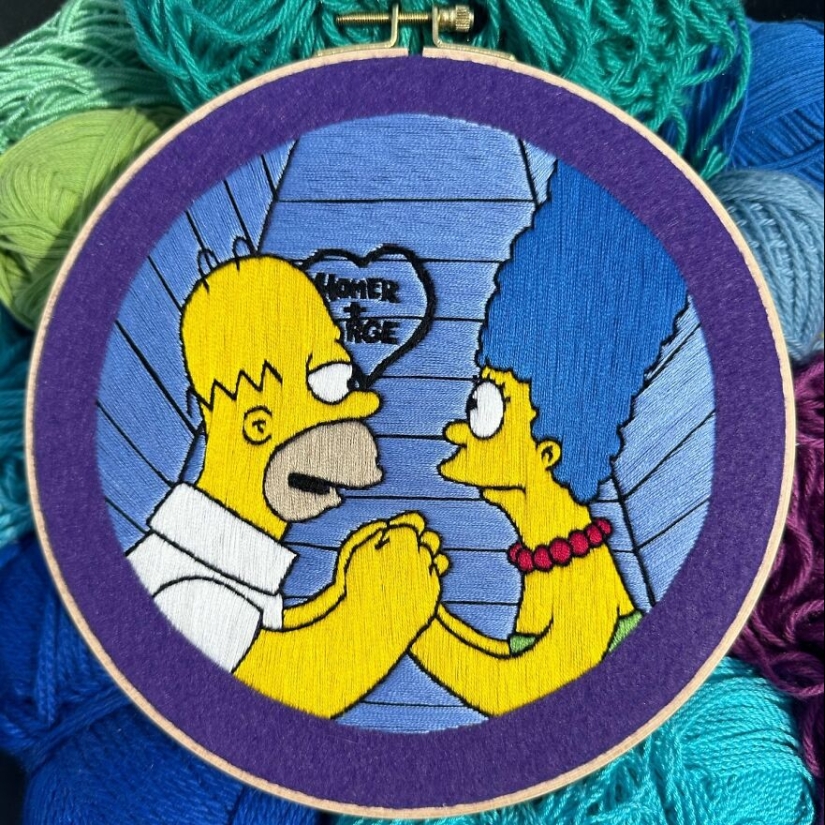 Artist’s 14 Embroidered Scenes From The Simpsons That Take 10 To 30 Hours Each To Make