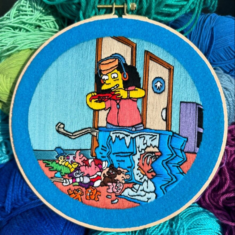 Artist’s 14 Embroidered Scenes From The Simpsons That Take 10 To 30 Hours Each To Make