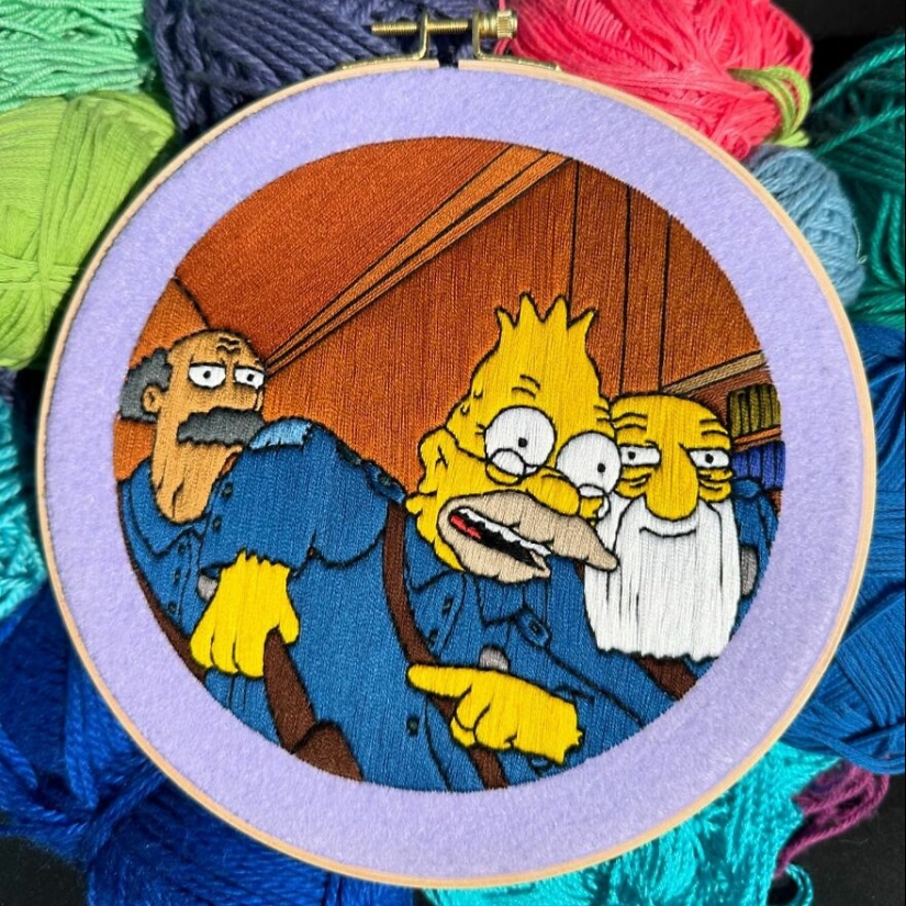 Artist’s 14 Embroidered Scenes From The Simpsons That Take 10 To 30 Hours Each To Make