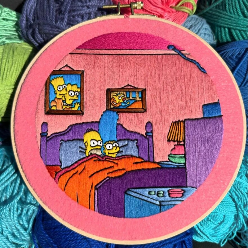 Artist’s 14 Embroidered Scenes From The Simpsons That Take 10 To 30 Hours Each To Make