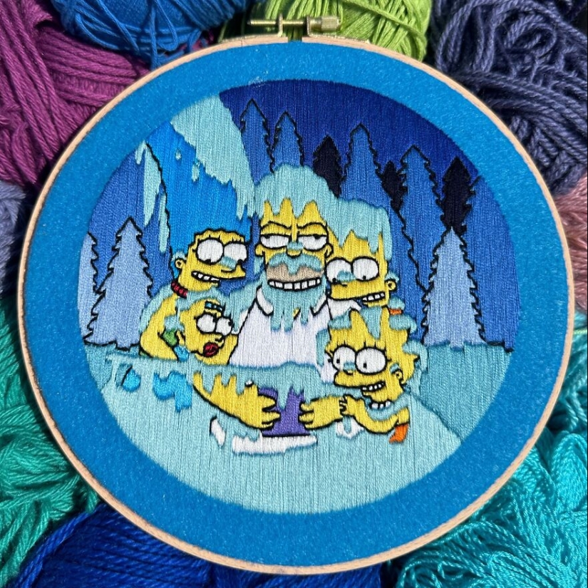 Artist’s 14 Embroidered Scenes From The Simpsons That Take 10 To 30 Hours Each To Make