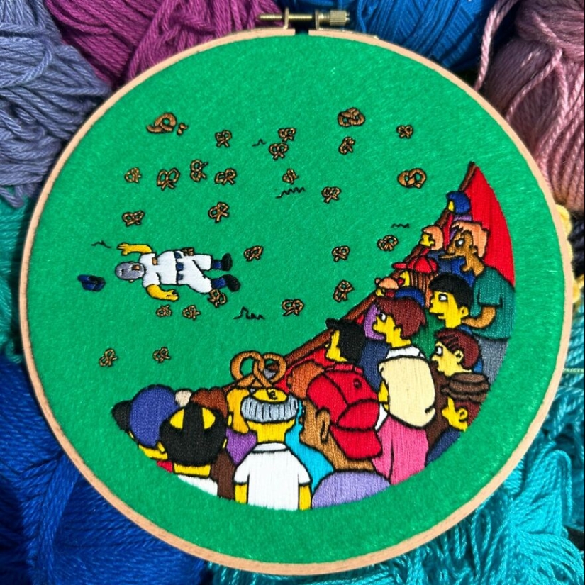 Artist’s 14 Embroidered Scenes From The Simpsons That Take 10 To 30 Hours Each To Make