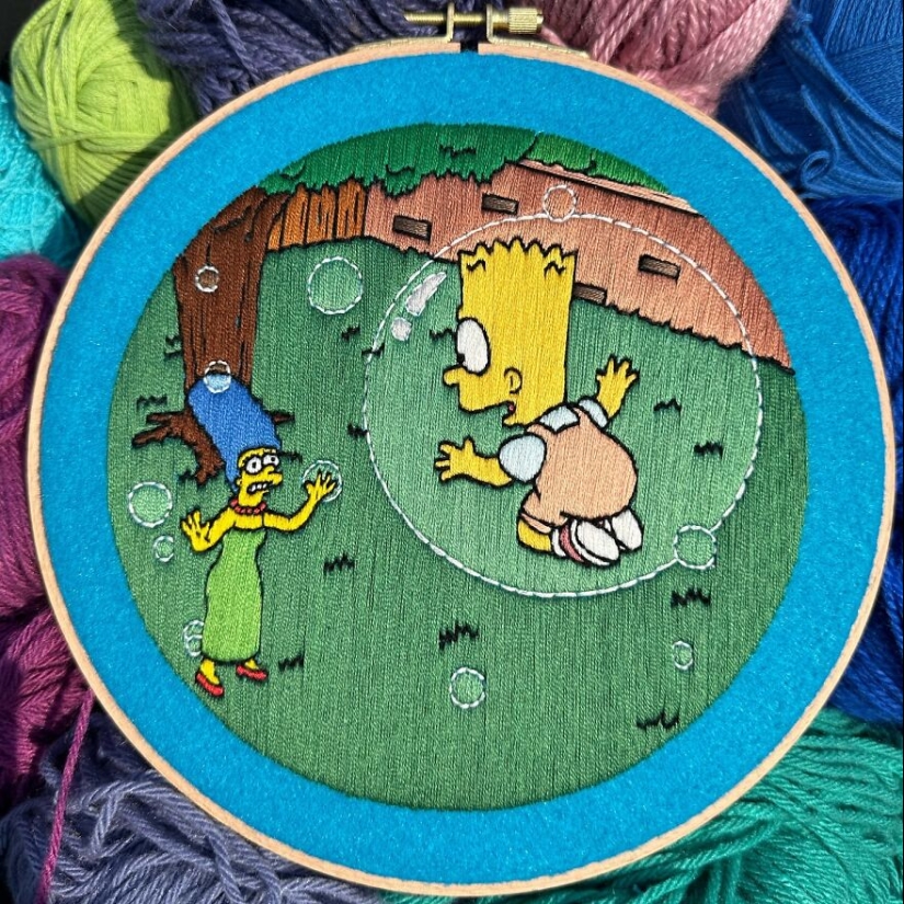 Artist’s 14 Embroidered Scenes From The Simpsons That Take 10 To 30 Hours Each To Make