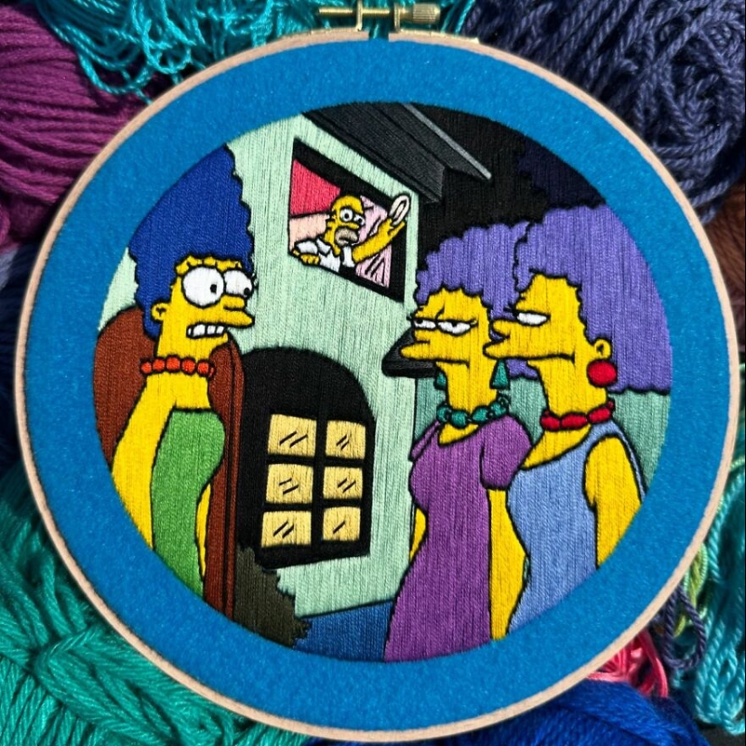 Artist’s 14 Embroidered Scenes From The Simpsons That Take 10 To 30 Hours Each To Make