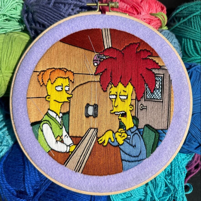 Artist’s 14 Embroidered Scenes From The Simpsons That Take 10 To 30 Hours Each To Make