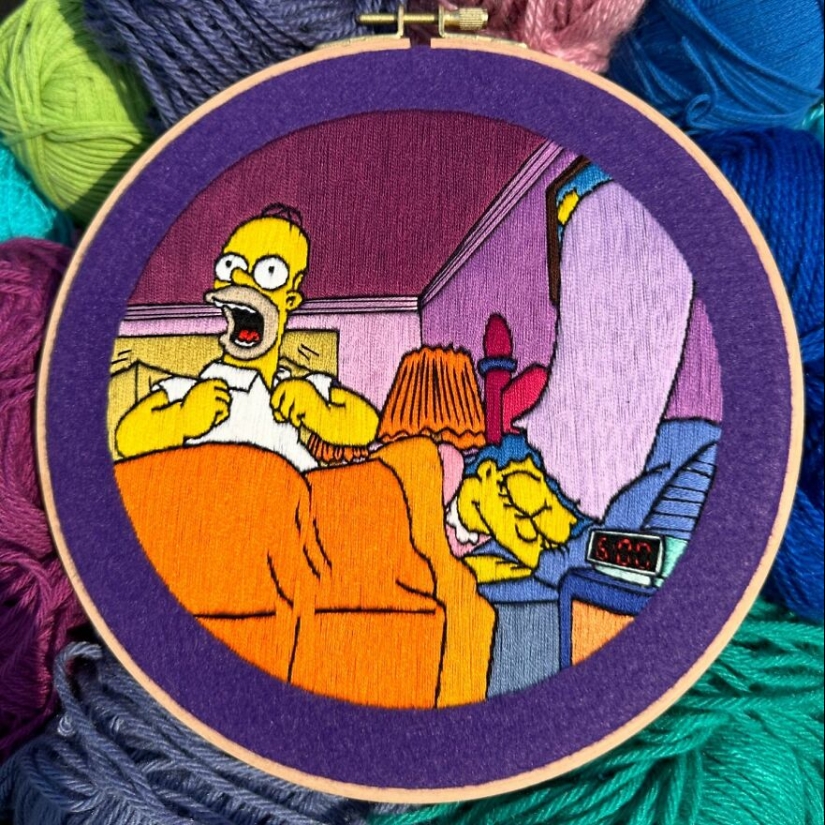 Artist’s 14 Embroidered Scenes From The Simpsons That Take 10 To 30 Hours Each To Make