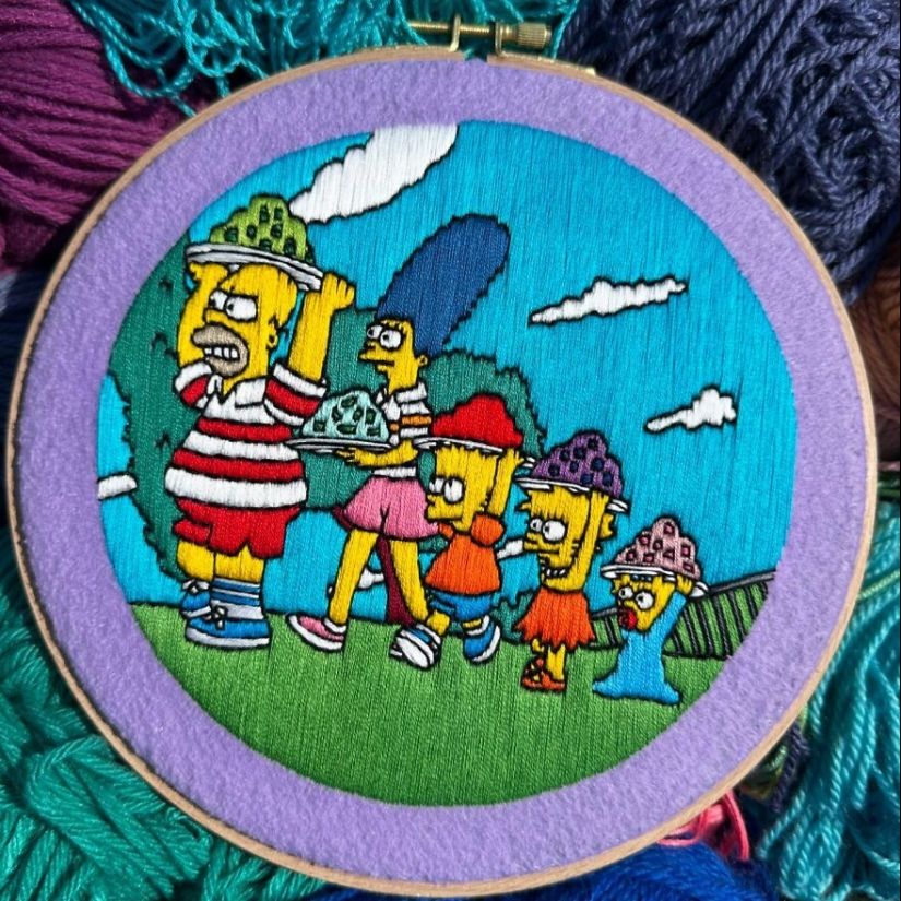 Artist’s 14 Embroidered Scenes From The Simpsons That Take 10 To 30 Hours Each To Make