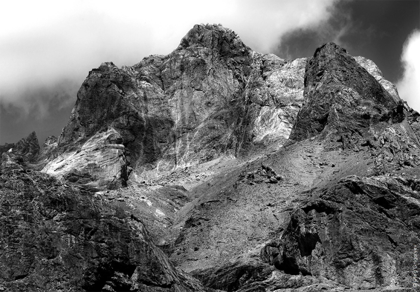 Black and white photography of mountains